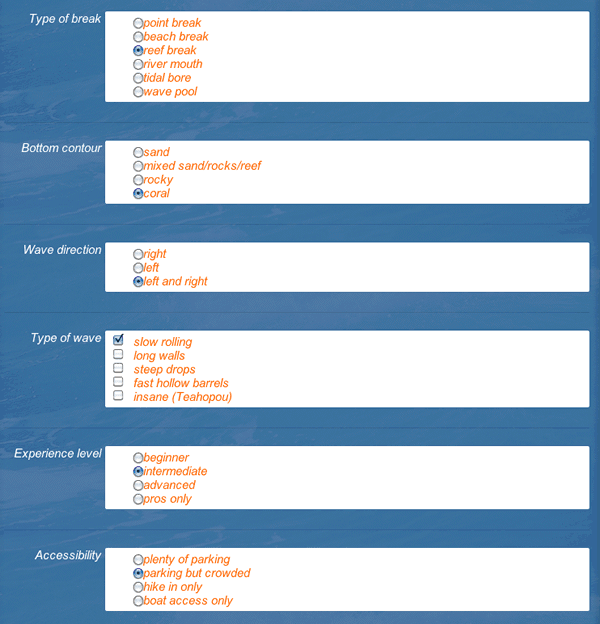 Enter details for a surf break on isurfedthere.com