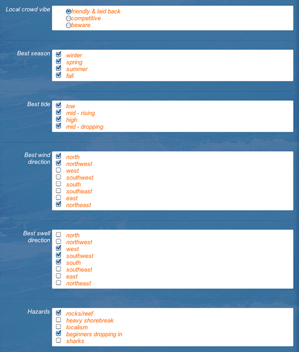 Enter details for a surf break on isurfedthere.com