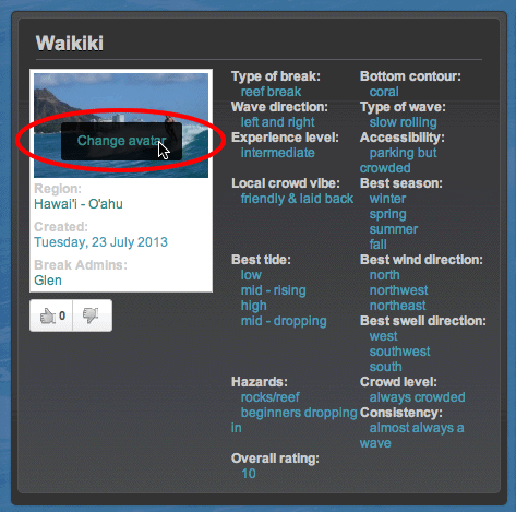 Enter details for a surf break on isurfedthere.com